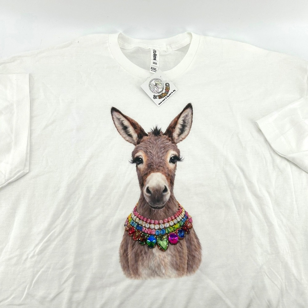 Jeweled Blinged Out Donkey Graphic Tee Rhinestone Necklace Western BoutiqueShirt